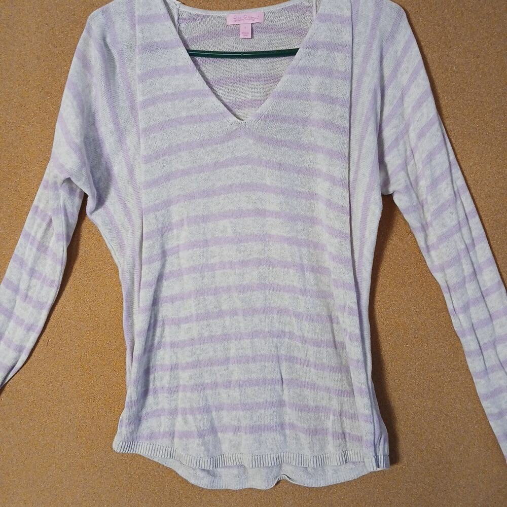 Lilly Pulitzer Sweater Womens Size S 100% Cotton V-neck White And Purple...